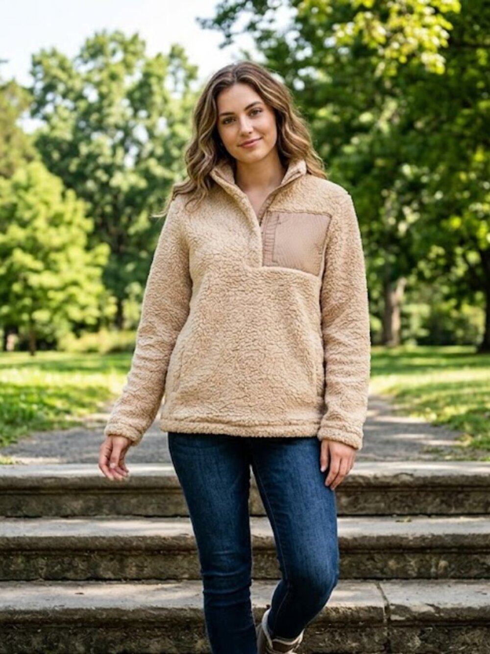 Ladies pullover sherpa Jacket  pulover camel brown sz XL